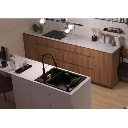 Мийка кухонна Deante Magnetic, граніт, прямокутник, без крила, 690х500х219мм, чаша - 1.5, накладна, чорний ZRM_N503