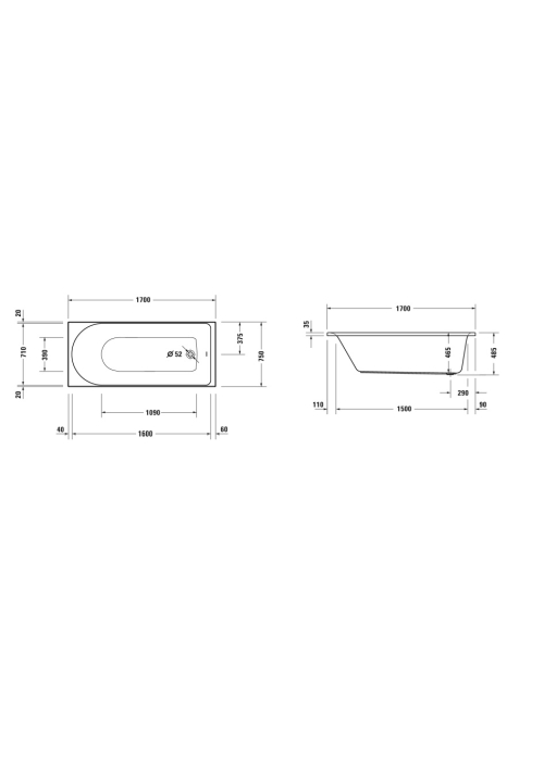 Ванна акрилова Duravit D-Neo 170x75 см, білий 700479000000000