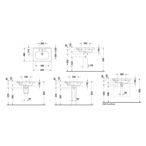 Раковина прямокутна Duravit DuraStyle меблева 650x480 мм, з переливом, з отвором для змішувача, білий 2320650000