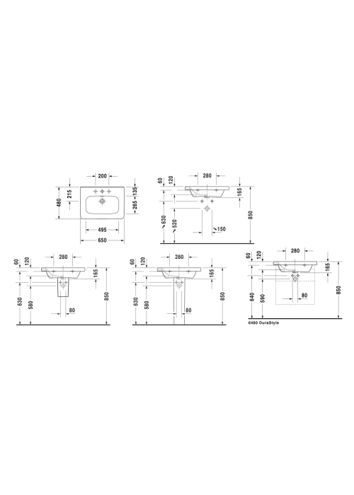 Раковина прямокутна Duravit DuraStyle меблева 650x480 мм, з переливом, з отвором для змішувача, білий 2320650000