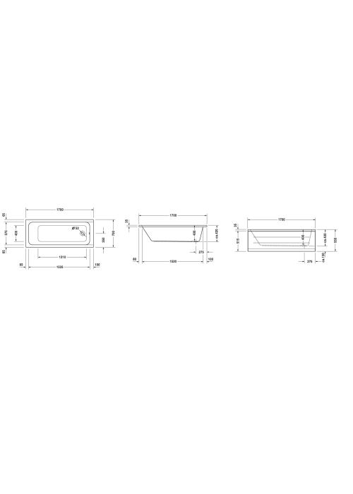 Ванна прямокутна акрилова Duravit D-Code 170x70 см, білий 700098000000000