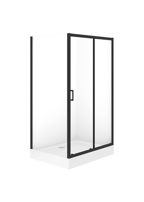 Прямоугольна душевая кабина Cersanit BRASCO 120x90x190 роздвижная профиль черный + поддон 120x90x16 + панель (S168-016+S204-028)