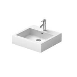 Раковина прямокутна Duravit Vero, накладна/підвісна, 500x470 мм, з отвором для змішувача, з переливом, білий 0454500000