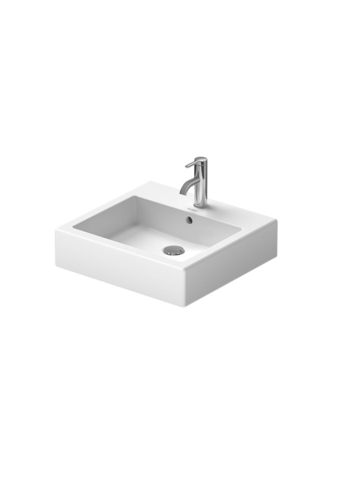 Раковина прямокутна Duravit Vero, накладна/підвісна, 500x470 мм, з отвором для змішувача, з переливом, білий 0454500000