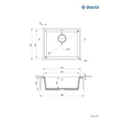 Мойка кухонная квадратная Deante Corda, гранит, без крыла, 550х460х204мм, встроенная, антрацит ZQA_T10C