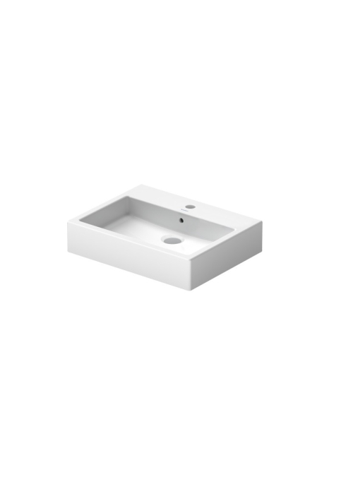 Раковина прямокутна Duravit Vero, накладна/підвісна, 595x465 мм, з отвором для змішувача, з переливом, білий 0452600000