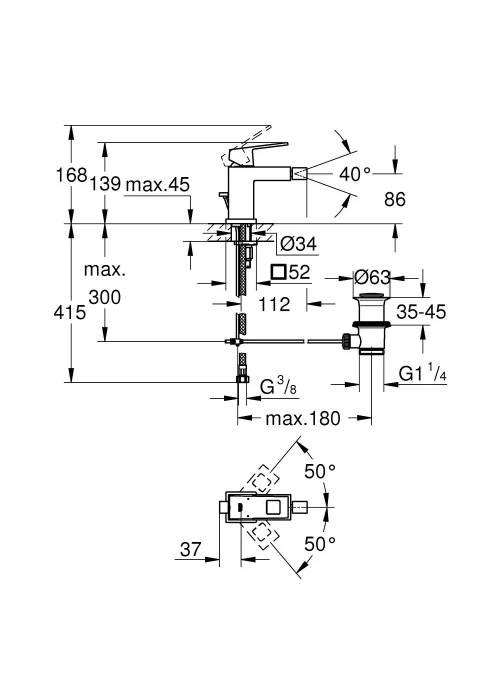 Одноважільний змішувач для біде S-Size Grohe Eurocube 23138DC0