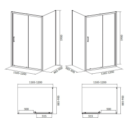 Душ штора BRASCO 120*90*190 прямок,розсув.дверима, хром,прозоре