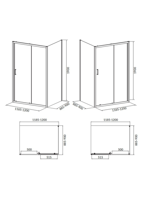 Душ штора BRASCO 120*90*190 прямок,розсув.дверима, хром,прозоре