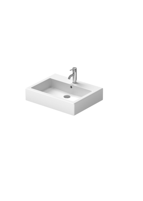Раковина прямокутна Duravit Vero, накладна/підвісна, 600x470 мм, з отвором для змішувача, з переливом, білий 0454600000