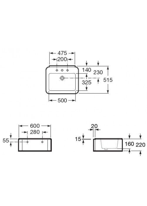 Раковина подвесная / накладная Roca ELEMENT 60 см, с отверстием