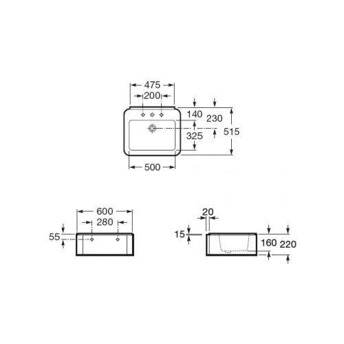 Раковина подвесная / накладная Roca ELEMENT 60 см, без отверстия