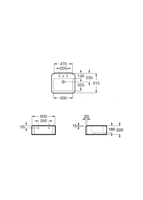 Раковина подвесная / накладная Roca ELEMENT 60 см, без отверстия