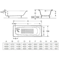 Ванна чугунная Roca CONTINENTAL 170 x 70 без ножек (21291100R)