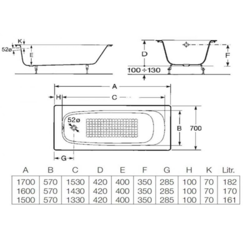 Ванна Roca CONTESA 150 x 70 прямокутна, без ніжок (A236060000)