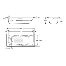 Ванна Roca SWING 180 x 80 із ручками + сифон Viega Simplex для ванни, автомат 560 мм, A220070001+2853