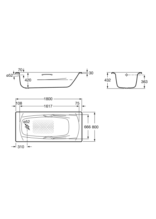 Ванна Roca SWING 180 x 80 із ручками + сифон Viega Simplex для ванни, автомат 560 мм, A220070001+2853