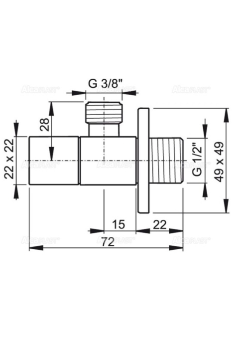 Кутовий вентиль 1/2"х3/8" ALCA PLAST чотиригранний, ARV002