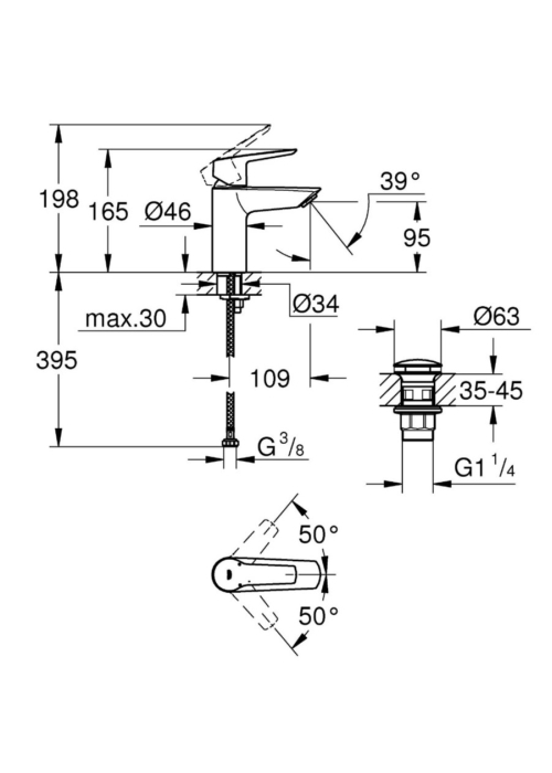 Змішувач для раковини S-розміру Grohe QuickFix Start 23550002