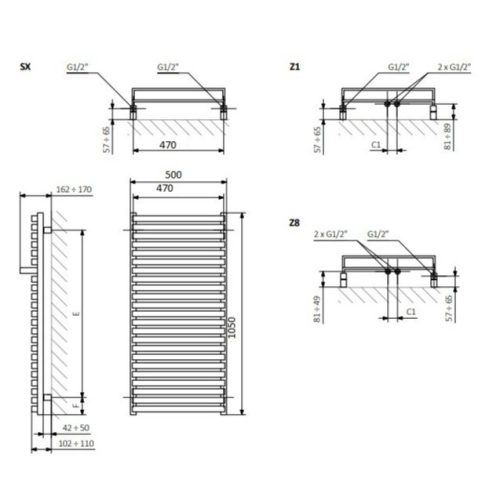 Рушникосушка Terma City 1050x500 WGCIT105050KBCOSX