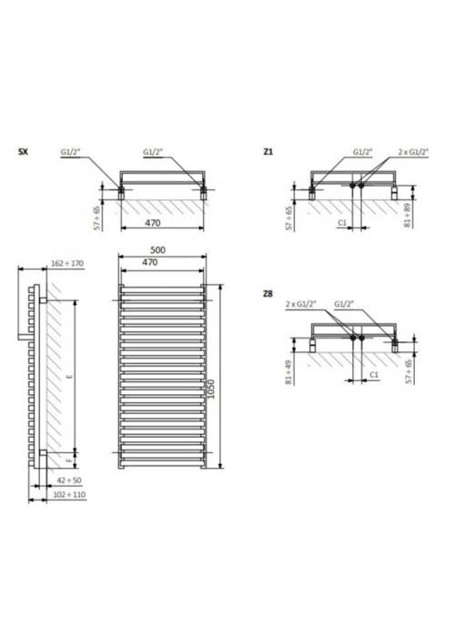 Рушникосушка Terma City 1050x500 WGCIT105050KBCOSX