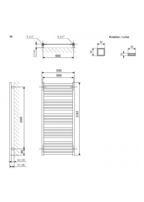 Полотенцесушитель Terma Marlin 1185x530 WGMAR118053K916SX