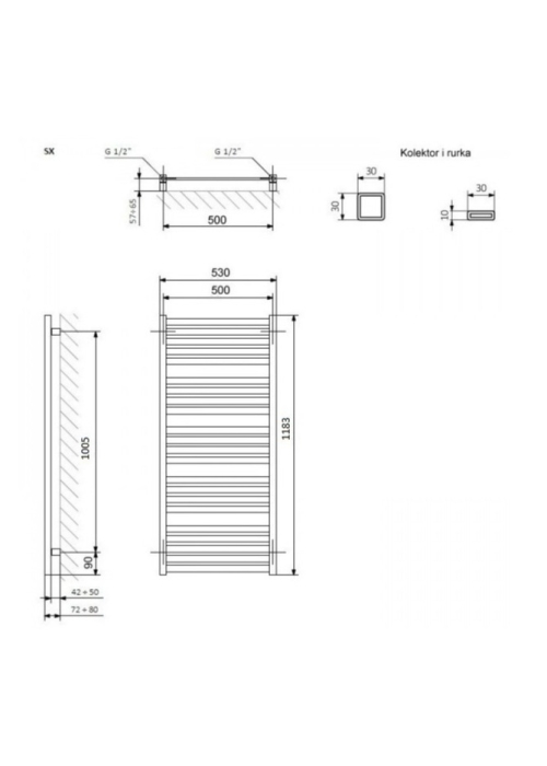 Полотенцесушитель Terma Marlin 1185x530 WGMAR118053KS95SX