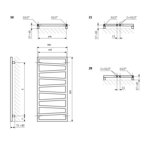 Рушникосушка Terma Zigzag 835х500 WLZIG083050KIHEE1TS1D