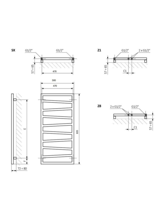 Рушникосушка Terma Zigzag 835х500 WLZIG083050KIHEE1TS1D