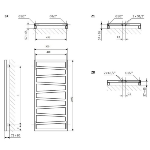 Рушникосушка Terma Zigzag 1070х500 WLZIG107050K9M5E1TS1D