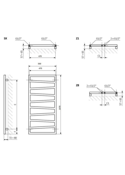 Рушникосушка Terma Zigzag 1070х500 WLZIG107050K9M5E1TS1D