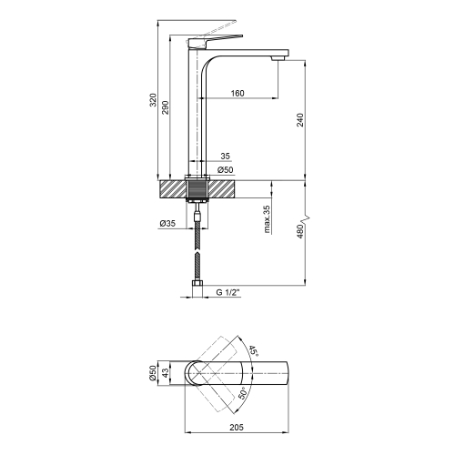 Змішувач для раковини Qtap Slavonice Black Matt високий QTSLA1042H103B