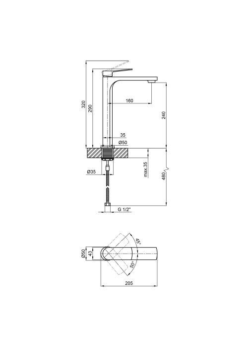 Змішувач для раковини Qtap Slavonice Black Matt високий QTSLA1042H103B