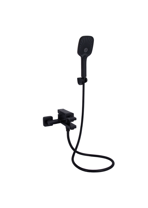Змішувач для ванни Qtap Gemini (з душовим гарнітуром) Black Matt QTGEM259BLM45682