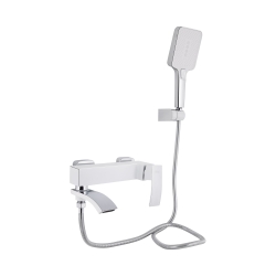 Змішувач для ванни Qtap Swan Cascada з поворотним виливом (з душовим гарнітуром) Chrome/White QTSWA260CRW45569