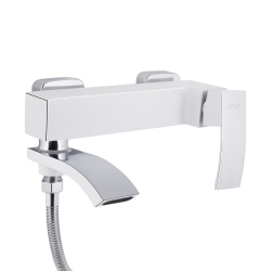 Змішувач для ванни Qtap Swan Cascada з поворотним виливом (з душовим гарнітуром) Chrome/White QTSWA260CRW45569