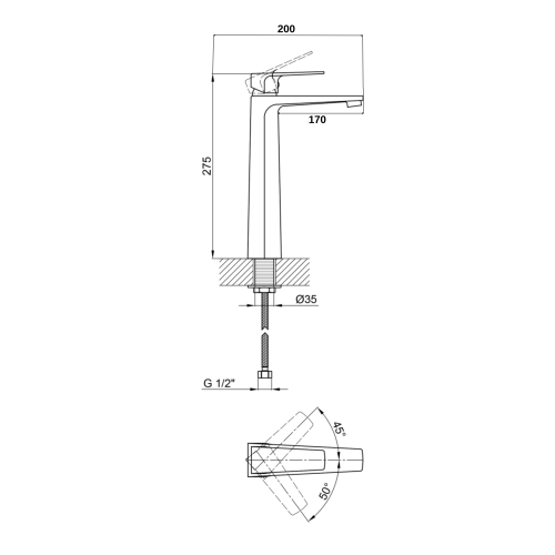 Змішувач для раковини Qtap Matice Chrome високий QTMAT1063H103C