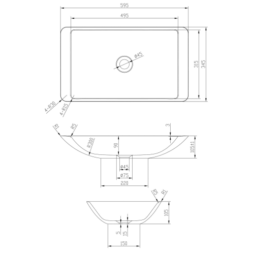 Умивальник накладний Volle Solid Surface 13-40-859