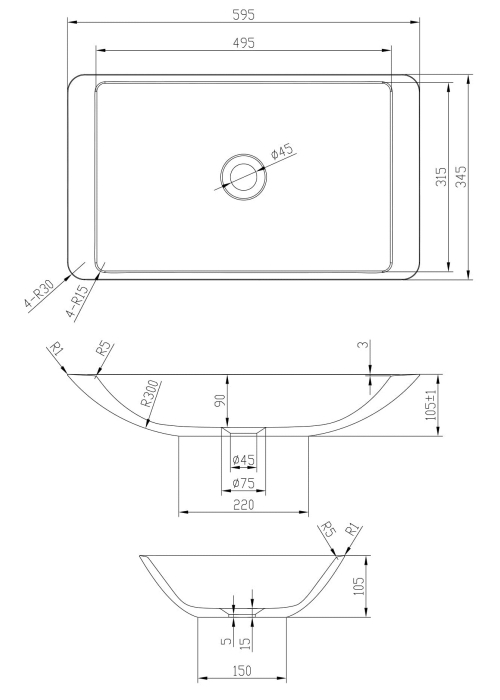 Умивальник накладний Volle Solid Surface 13-40-859