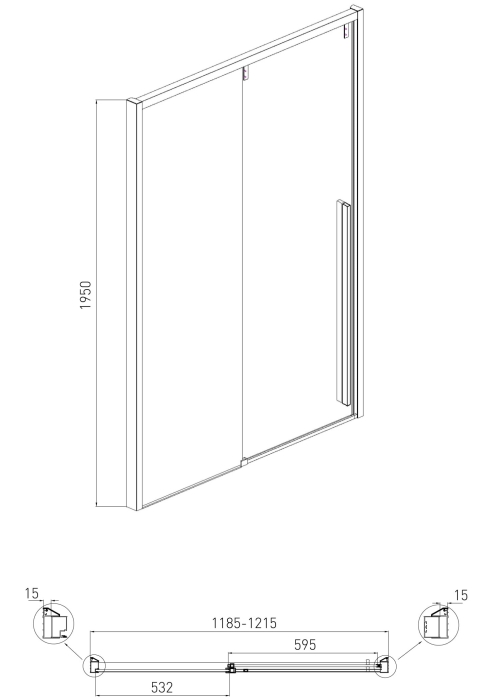 Душевые двери VOLLE AIVA 120x195 см раздвижная 10-22-686