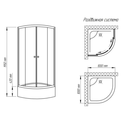 Душевая кабина Wave 1010.2SG стандарт 195x100x100, c глубоким поддоном, SD00031673