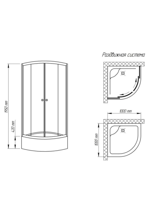 Душевая кабина Wave 1010.2SG стандарт 195x100x100, c глубоким поддоном, SD00031673