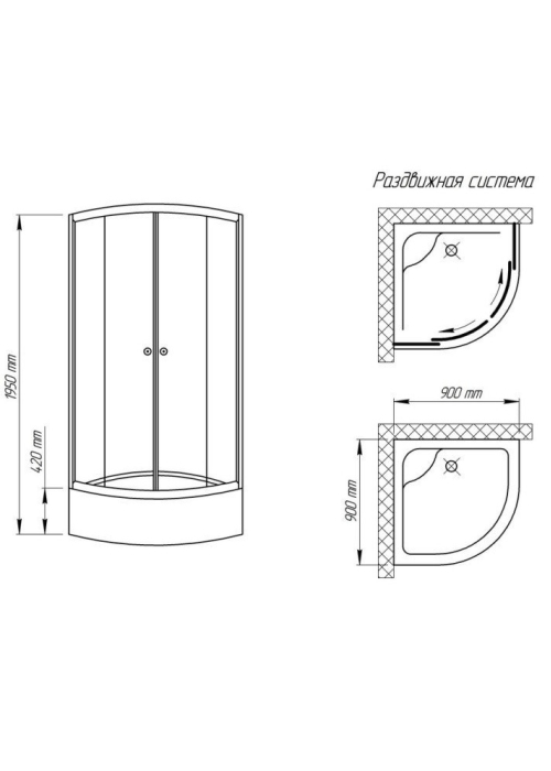 Душевая кабина Wave 9090.2SG стандарт 195x90x90, c глубоким поддоном, SD00028648