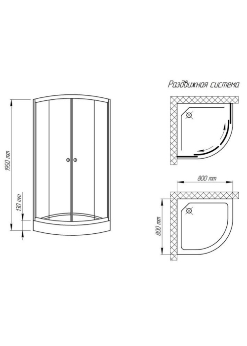 Душевая кабина Wave 8080.1SG стандарт 195x80x80, c мелким поддоном, SD00028646