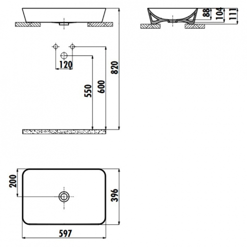 Раковина накладна CREAVIT ULTRA 59.7x39.6см UL060-00MB00E-0000