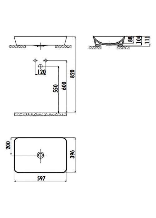 Раковина накладная CREAVIT ULTRA  59.7x39.6см UL060-00MB00E-0000