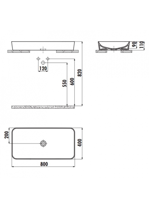 Раковина накладна CREAVIT ULTRA 80x40см UL080-00CB00E-0000