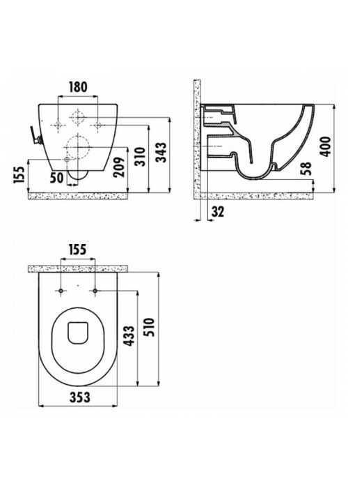 Унитаз подвесной CREAVIT FREE с функцией биде FE322-34CB00E-0002 + сиденье KC0903.02.0000E дюропласт