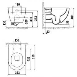 Подвесной унитаз CREAVIT FREE FE322-11CB00E-0000 + сиденье дюропласт KC0903.02.0000E