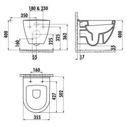 Підвісний унітаз CREAVIT TERRA TP325-51CB00E-0000 + сидіння Soft Close KC2203.01.0000E